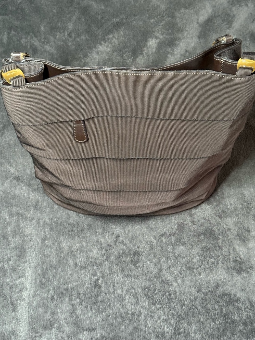 Salvatore Ferragamo Brown Canvas Bag w/ Vara Gold Hardware